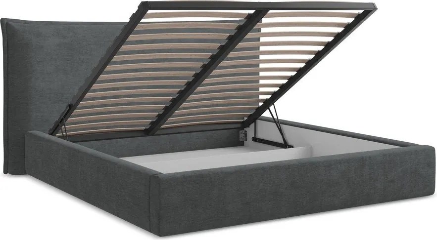 Tmavosivá čalúnená dvojlôžková posteľ s úložným priestorom s roštom 160x200 cm Esala – Makamii