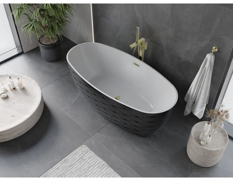 Mexen Olea, voľne stojaca vaňa, vzor, 170 × 80 cm, biela-čierna, zlatý lesklý prepad, 52821708075-50