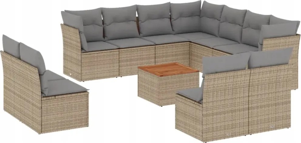 vidaXL 12-dielna sada záhradného nábytku s vankúšmi, zmiešaná béžová