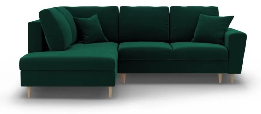 Zelená zamatová rozkladacia/s úložným priestorom rohová pohovka (ľavý roh/do L) Kyoto – Cosmopolitan Design