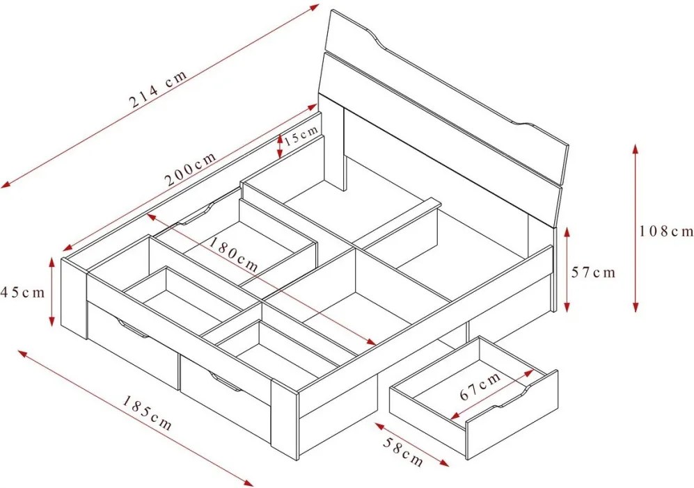 Posteľ s úložnými zásuvkami Asko 180x200 cm, dub artisan/antracit