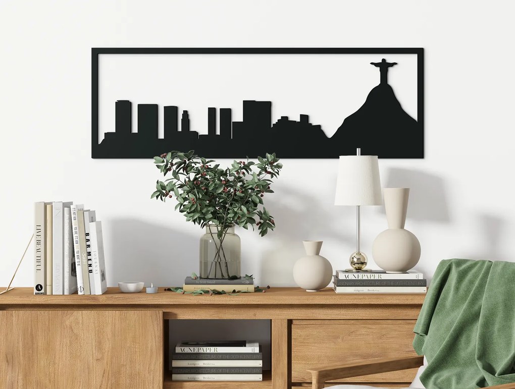 drevko Obraz Rio de Janeiro panoráma Rozmer obrazu: 29,5 x 89 cm, Farba dekorácie: Čierna