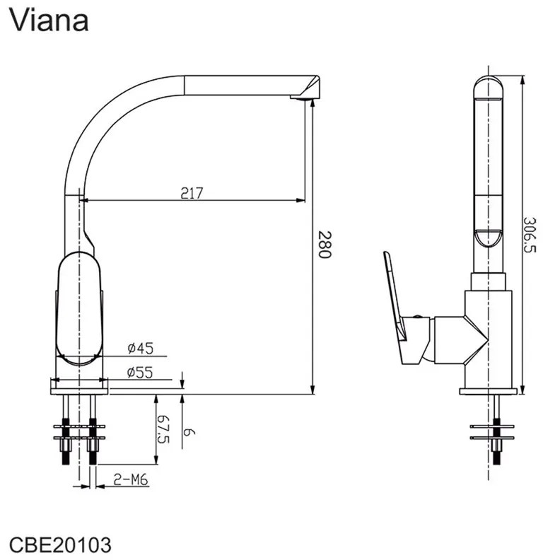 Mereo Mereo, Drezová stojanková batéria, Viana, s ramienkom nad pákou, výška 306 mm, chróm, MER-CBE20103