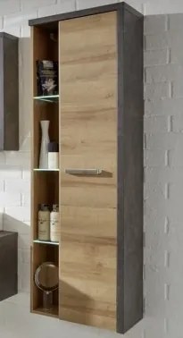 Kúpelňová vysoká skrinka Bay, dub/tmavosivý betón%