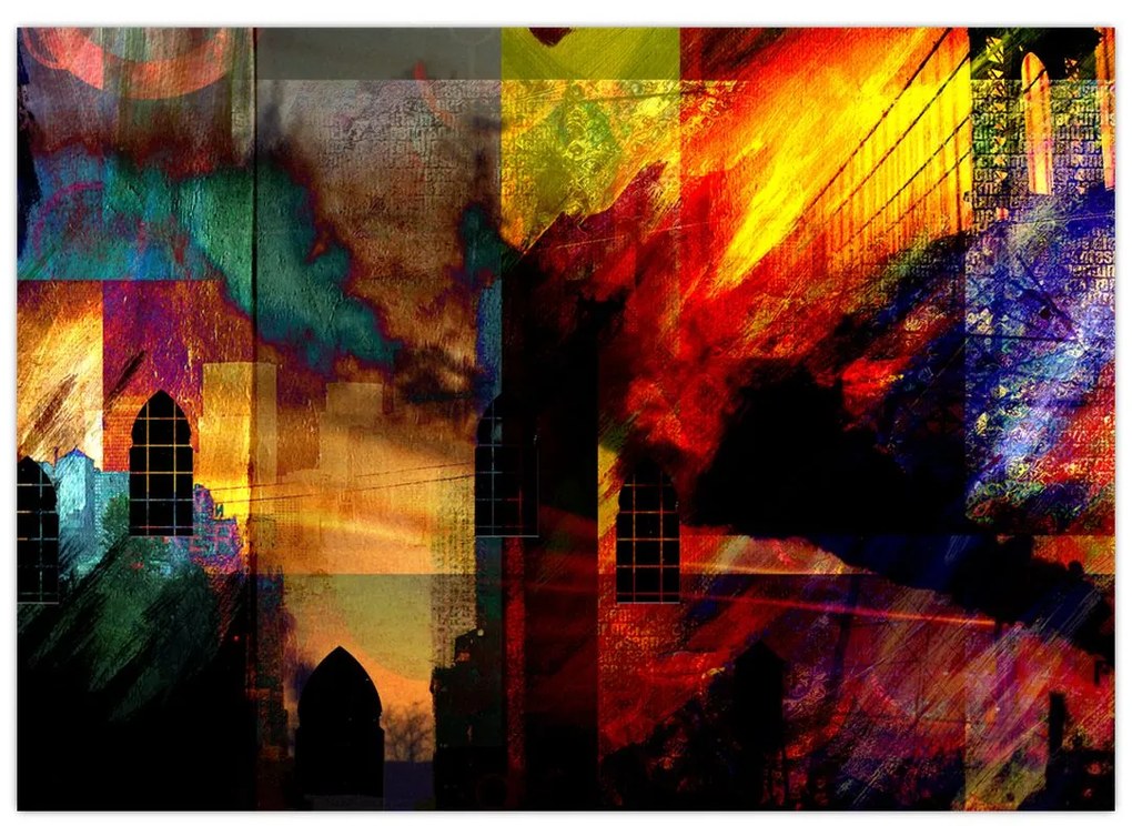 Sklenený obraz - Farebná abstrakcia mesta (70x50 cm)