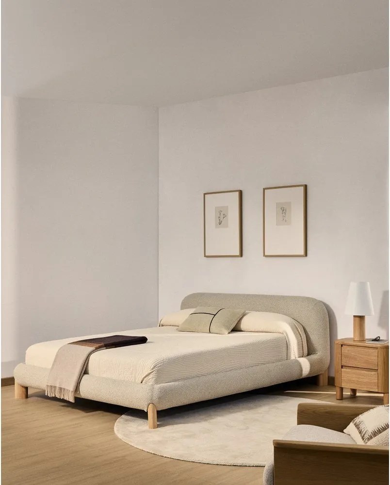 Béžová čalúnená dvojlôžková posteľ bez roštu 180x200 cm Odina – Kave Home