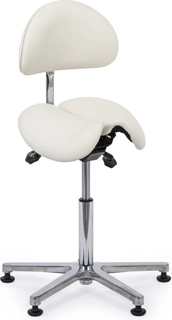 Pracovná stolička s operadlom ARDO, sedadlo v tvare sedla, s klzákmi, biela