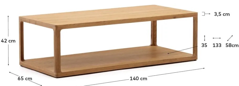 Konferenčný stolík v dekore duba v prírodnej farbe 65x140 cm Maymai – Kave Home