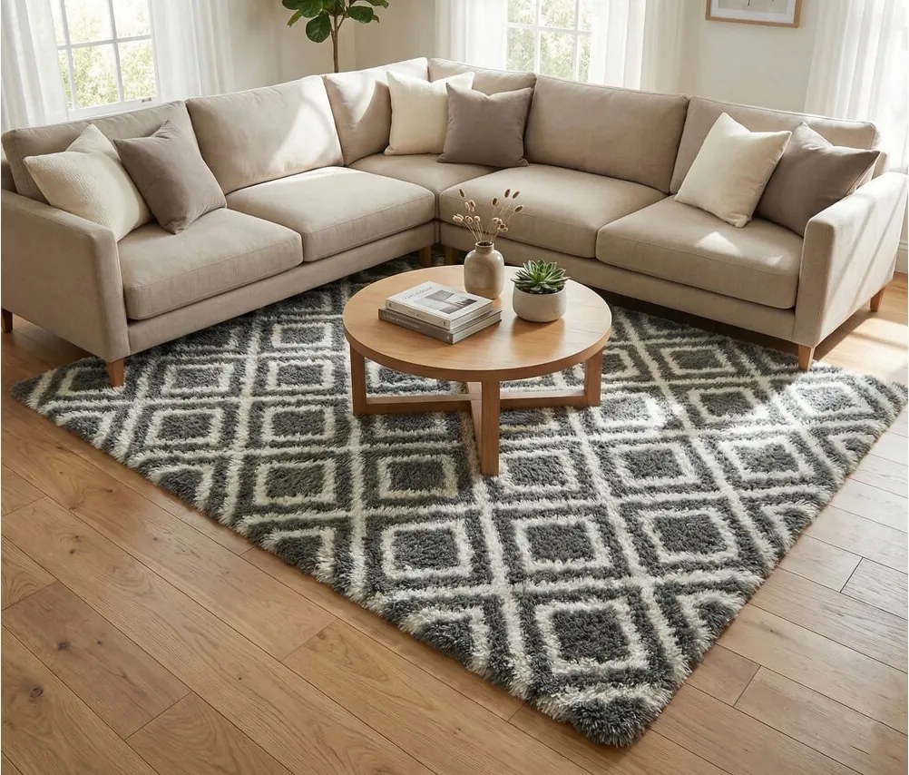 TZ Tmavosivý vzorovaný koberec shaggy Decor Cube Rozmer: 80x150 cm