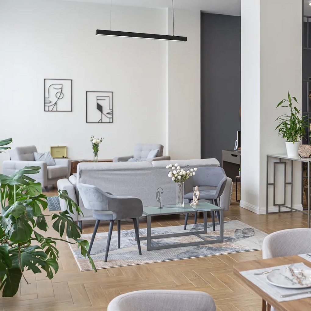 EUlight Závesné svietidlo Lungo, 1x čierne kovové tienidlo, (124 cm), b