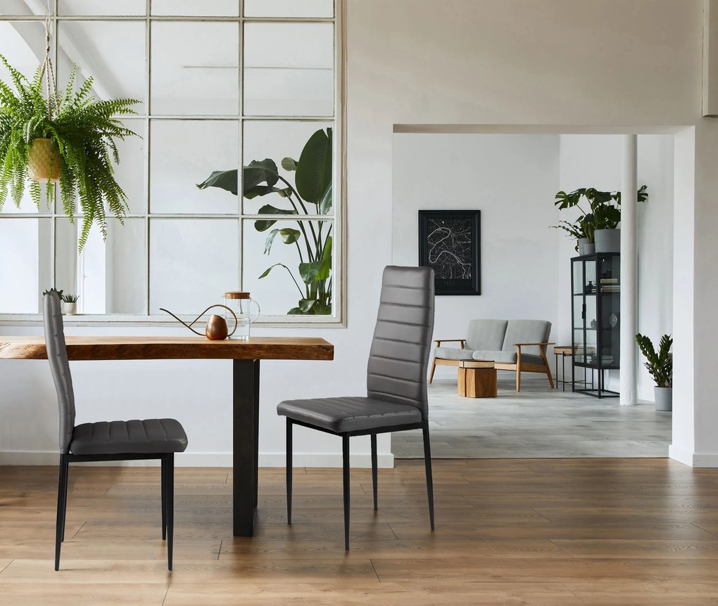 ModernHome Sada 4 stoličiek z ekokože, vysoké operadlo - sivá