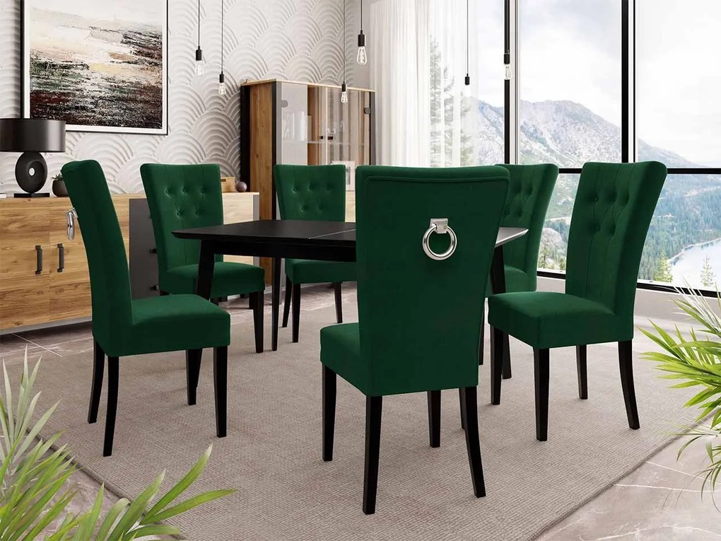 Rozkladací stôl 140x80 so 6 stoličkami ST67, Farby: čierny, Potah: Magic Velvet 2250