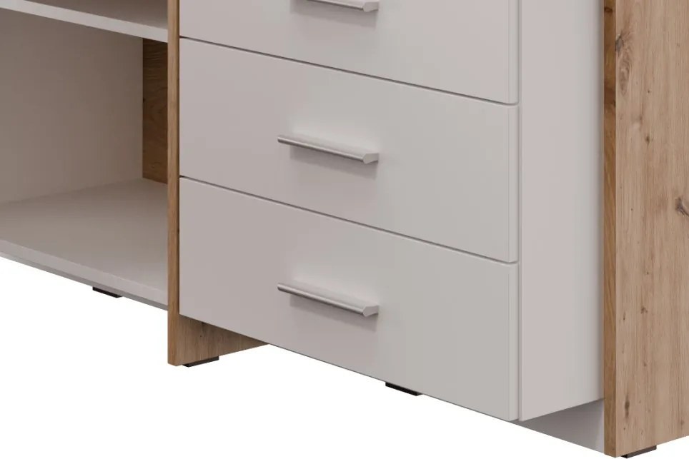 Rohový písací stôl Alex, dub artisan/biely