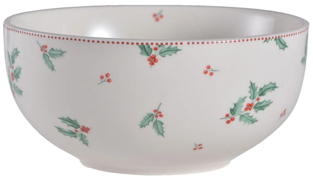 Porcelánová miska s cezmínou Holly Christmas - Ø 14*7 cm / 500 ml