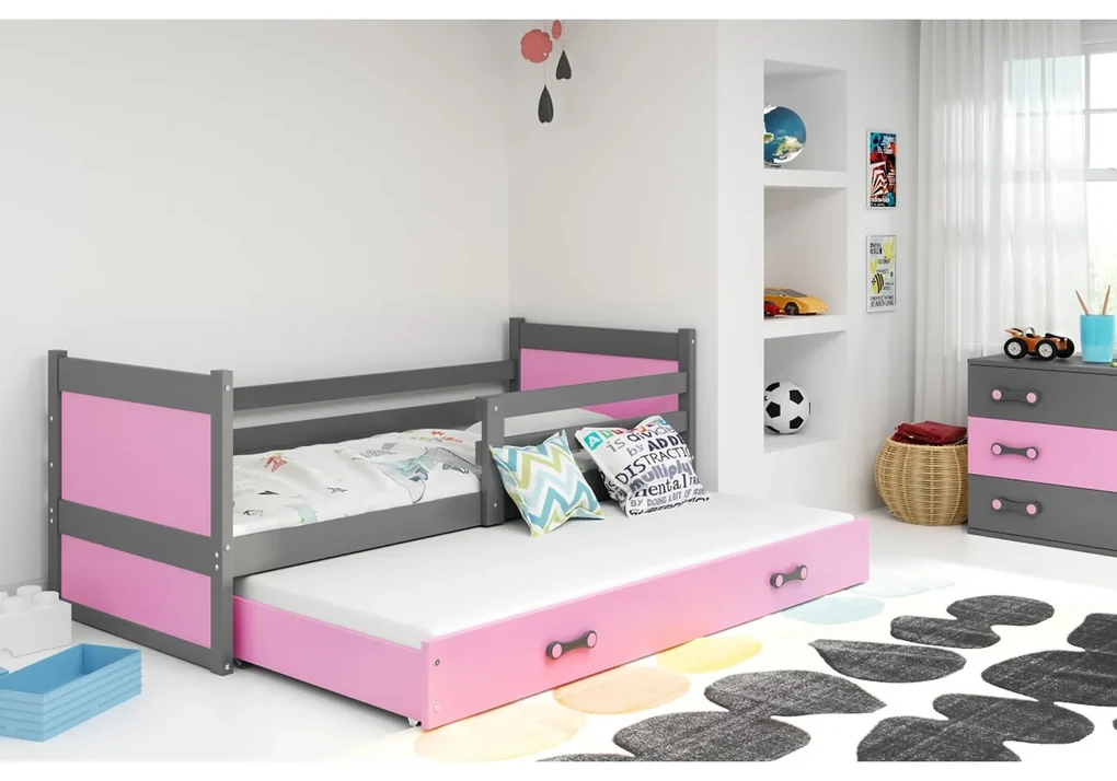 Detská posteľ s výsuvnou posteľou RICO 200x90 cm Biela Sivá