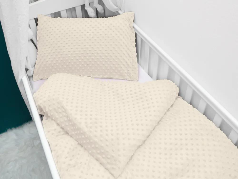 Biante Detské posteľné obliečky do postieľky Minky 3D bodky MKP-014 Krémové Do postieľky 100x135 a 40x60 cm