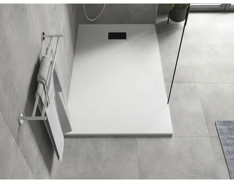 Mexen Hugo, obdĺžniková sprchová vanička SMC 140 x 80 cm, biela, čierna krytka, 42108014-B