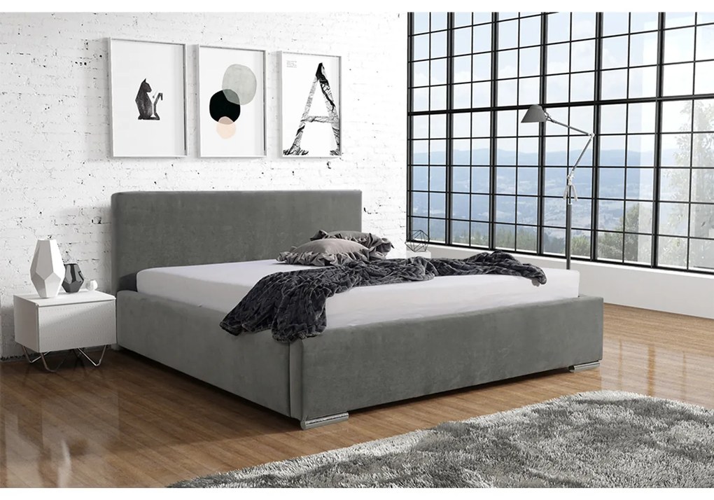 Posteľ ISLA 12 STANDARD 140x200 cm - strieborné nohy Tmavo zelená