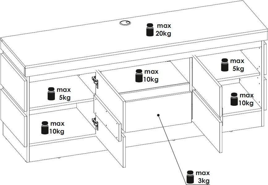 TV skrinka Campania 161 cm, biela/antracit