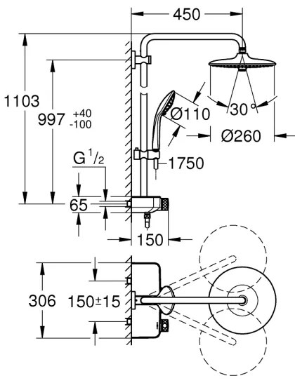 GROHE 26509000 - Sprchový systém EUPHORIA SMARTCONTROL 260 mm lesklý chróm