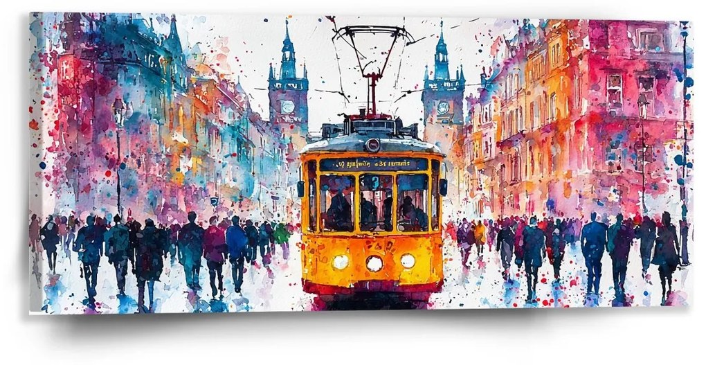 Sablio Obraz Žltá električka Paint - 110x50 cm