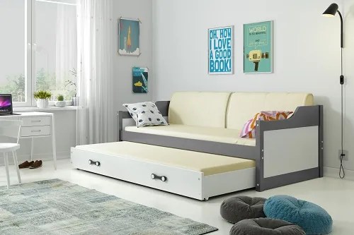 BMS Group Detská posteľ s prístelkou DÁVID 190 x 80 cm grafitová biela - smotanové poťahy