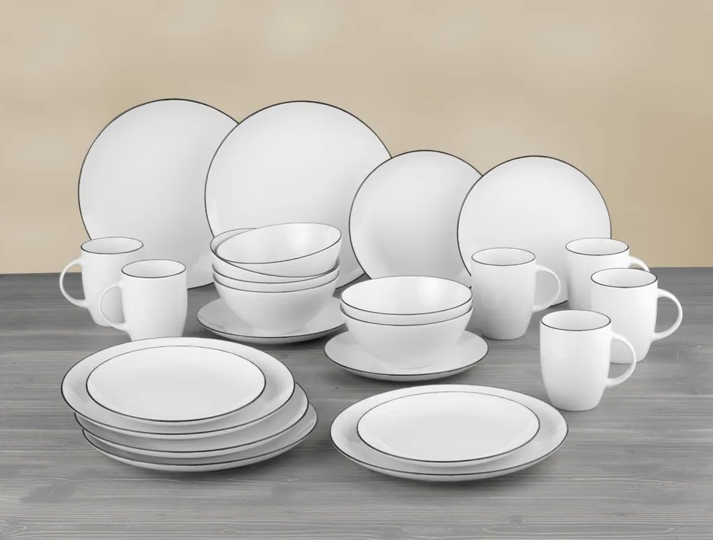 Jedálenský servis (24 dielov) Black Star, biela/čierna