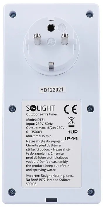 SOLIGHT vonkajšie denný časový spínač 230V/16A/IP44/3500W, biely