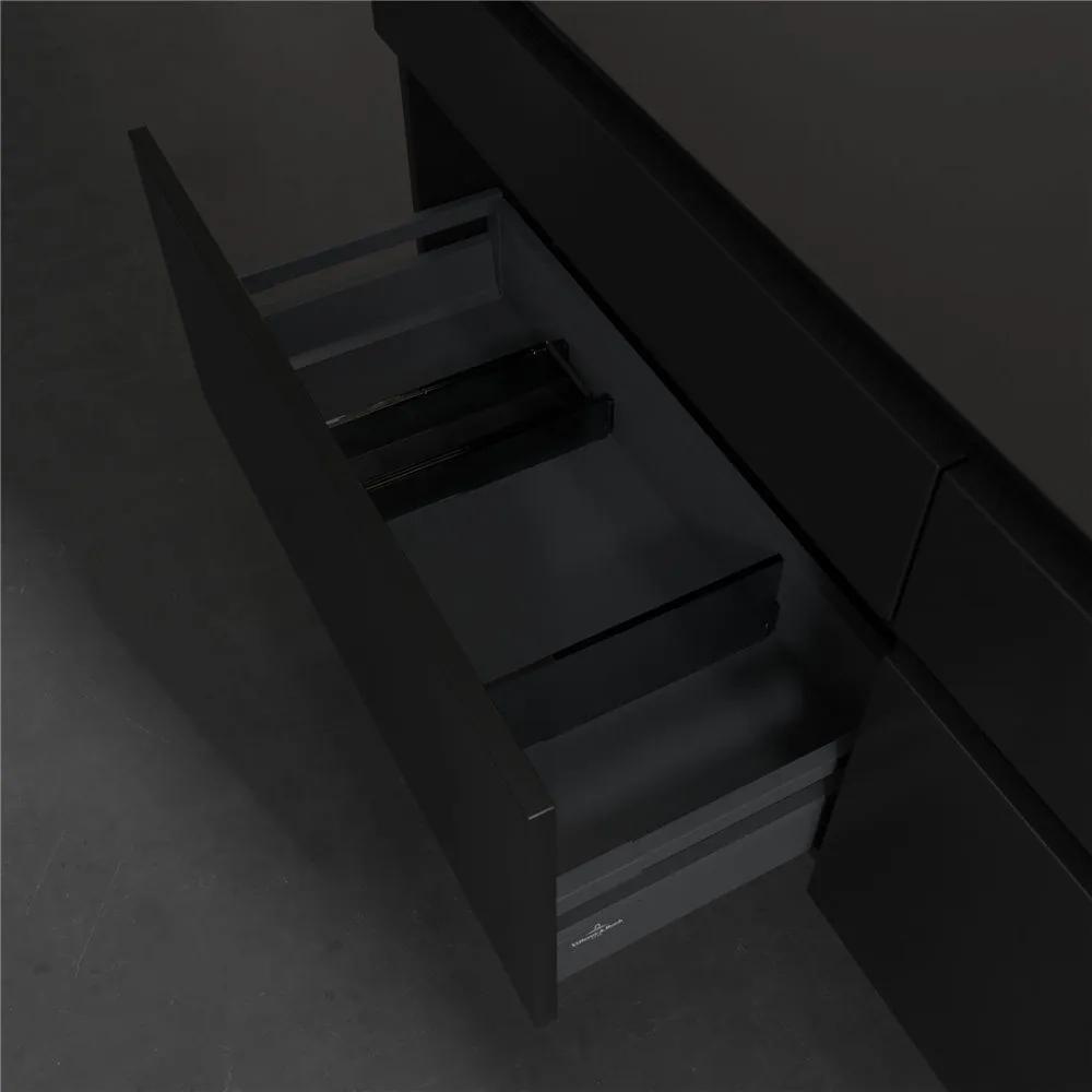 VILLEROY &amp; BOCH Legato závesná skrinka pod umývadlo na dosku (umývadlo vpravo), 4 zásuvky, 1600 x 500 x 550 mm, Black Matt Lacquer, B59800PD