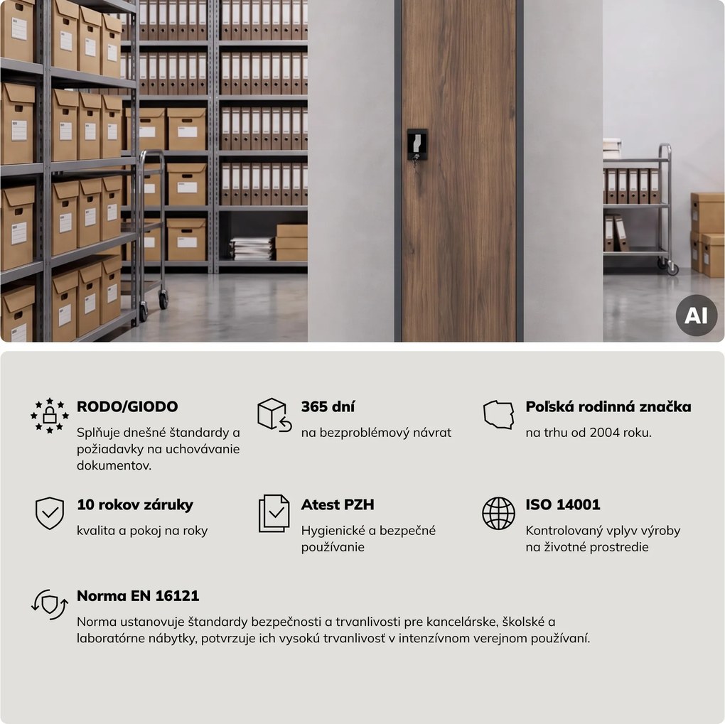Kovová kancelárska skriňa na dokumenty, antracitová/orechová, 450x1850x400 mm: ALEX Eco Design