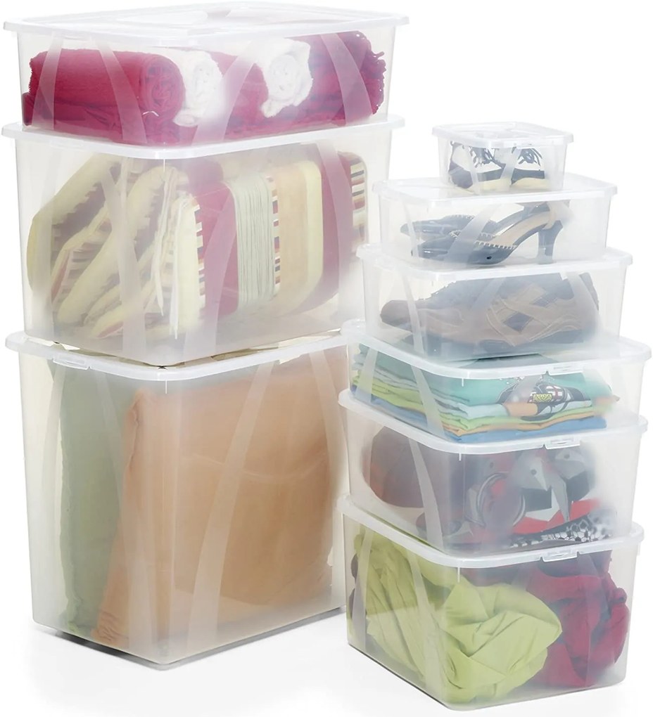 Sada 4 kusov úložných boxov s vekom, Rotho LONA, 58x39x17 (29l) SADA