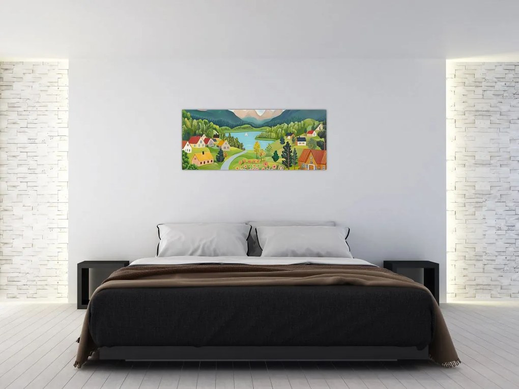 Obraz - Dedina v horách (120x50 cm)
