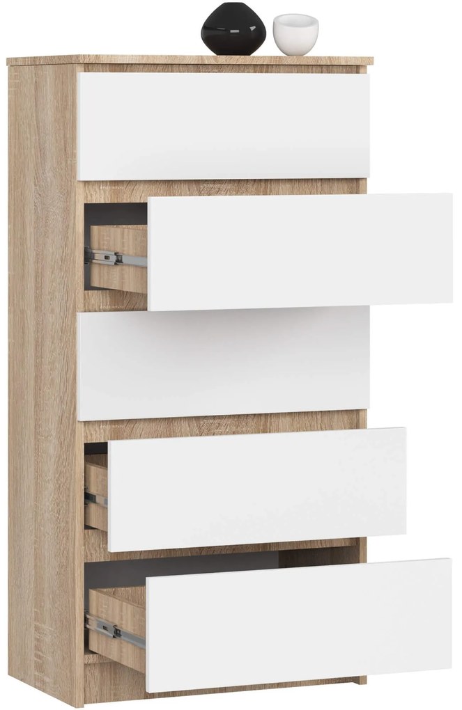 Komoda Kuba 60 cm - 5 zásuviek dub sonoma/biela