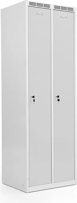 Kovová šatníková skriňa Trestles SS2M 1800x600x500 mm, 2 oddiely, svetlosivé dvere Podnož: nožičky, Zámok: cylindrický