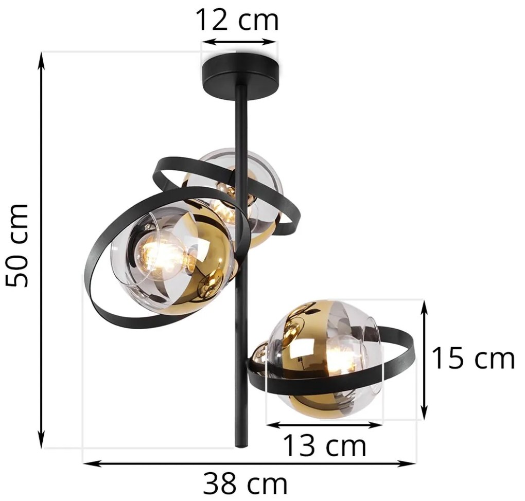 Stropné svietidlo Asturia Ring, 3x zlaté/transparentné sklenené tienidlo, B/G