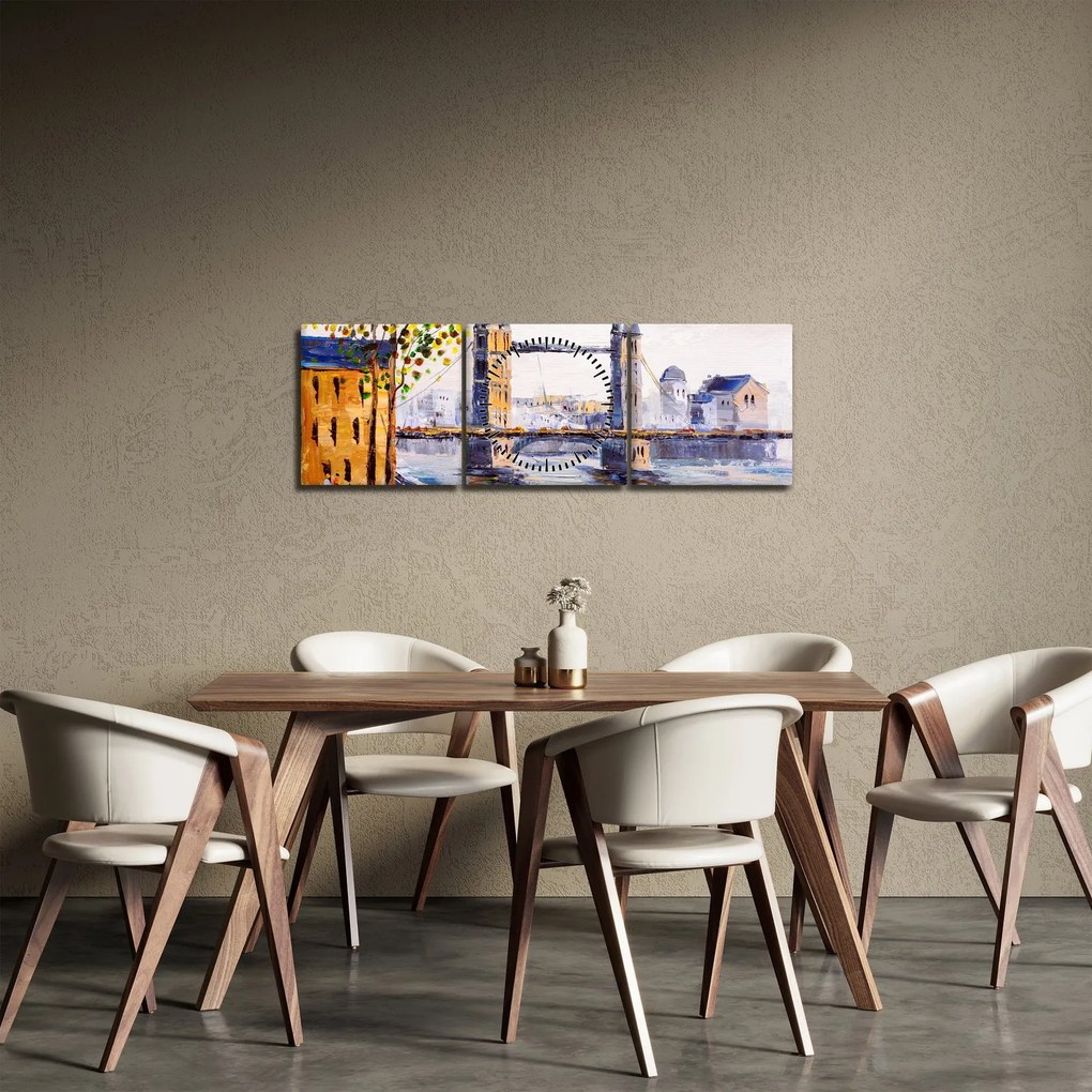 Obraz - Maľba mesta (s hodinami) (90x30 cm)