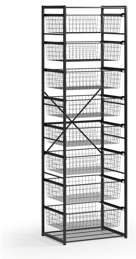 Otvorený košový regál, 8x koš, TYP VII, 600 × 460 × 2020 mm, čierna