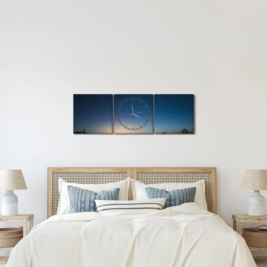 Obraz - Nočné nebo nad cestou (s hodinami) (90x30 cm)