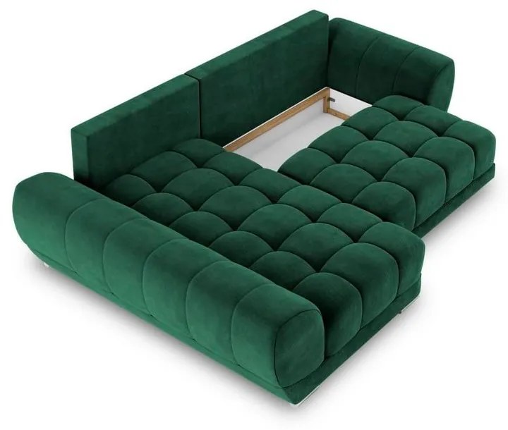 Tmavozelená rozkladacia rohová pohovka so zamatovým poťahom Windsor & Co Sofas Nuage, ľavý roh