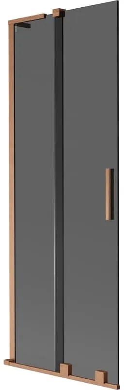 Mexen Velar L, 2-krídlová posuvná vaňová zástena 70 x 150 cm, 8mm šedé sklo, medená matná, 896-070-003-41-65