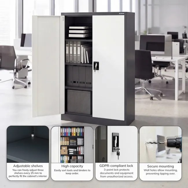 Kovová kancelárska skriňa na dokumenty antracitovo-biela KEVIN 900 x 1400 x 400 mm