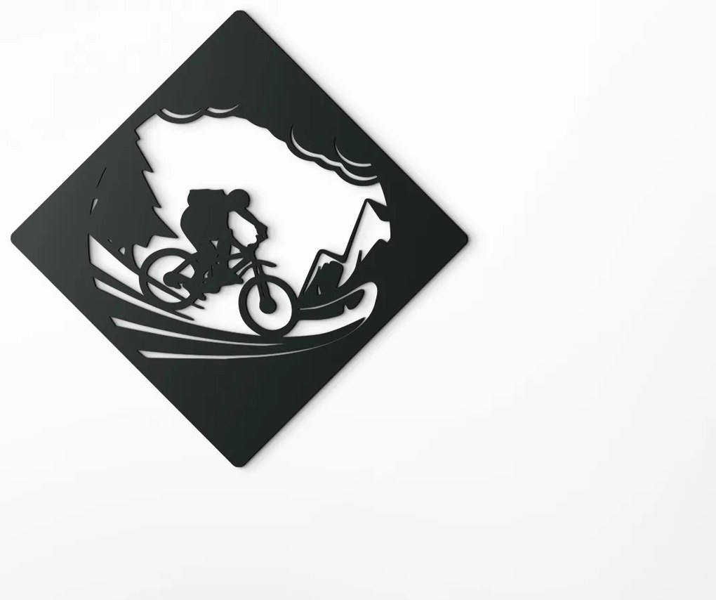 drevko Drevený obraz na stenu Horská cyklistika Rozmer obrazu: 32,5 x 32,5 cm, Farba dekorácie: Čierna