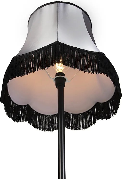 Retro stojaca lampa čierna s tienidlom Granny čierne s sivou 45 cm - Simplo