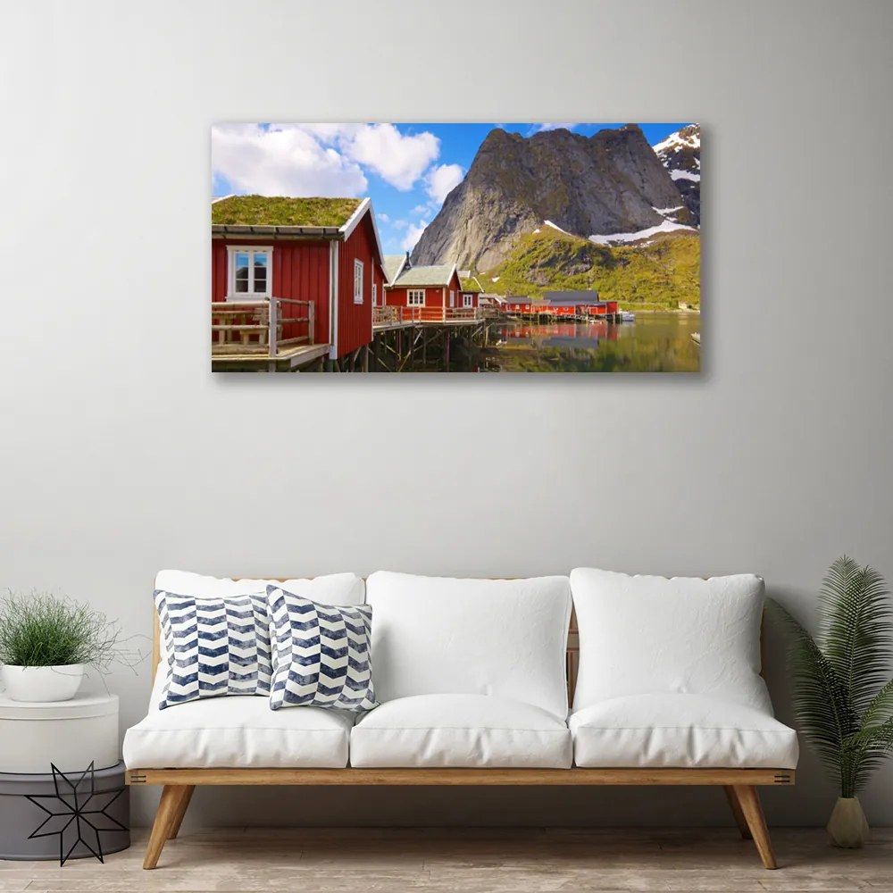 Obraz Canvas Domy jazero hory príroda 120x60 cm