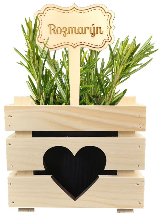 AMADEA Drevený zápich - ceduľka na bylinky Rozmarín, výška 20 cm, český výrobok
