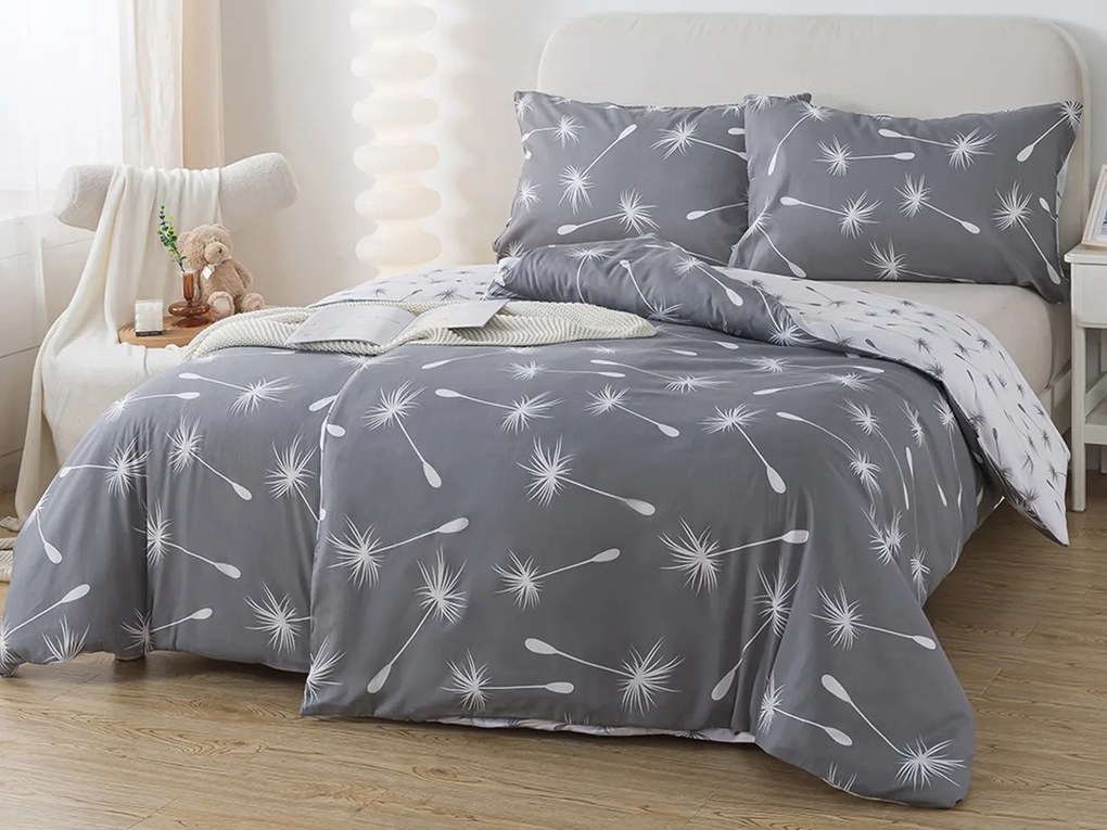 XPOSE® Bavlnené obliečky DANDELIA DUO na dve postele - sivé/biele