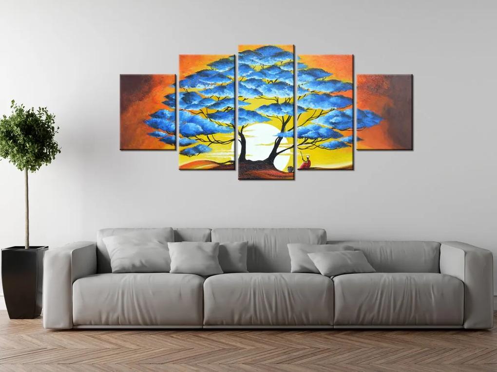 Gario Ručne maľovaný obraz Odpočinok pod modrým stromom - 5 dielny Rozmery: 100 x 70 cm