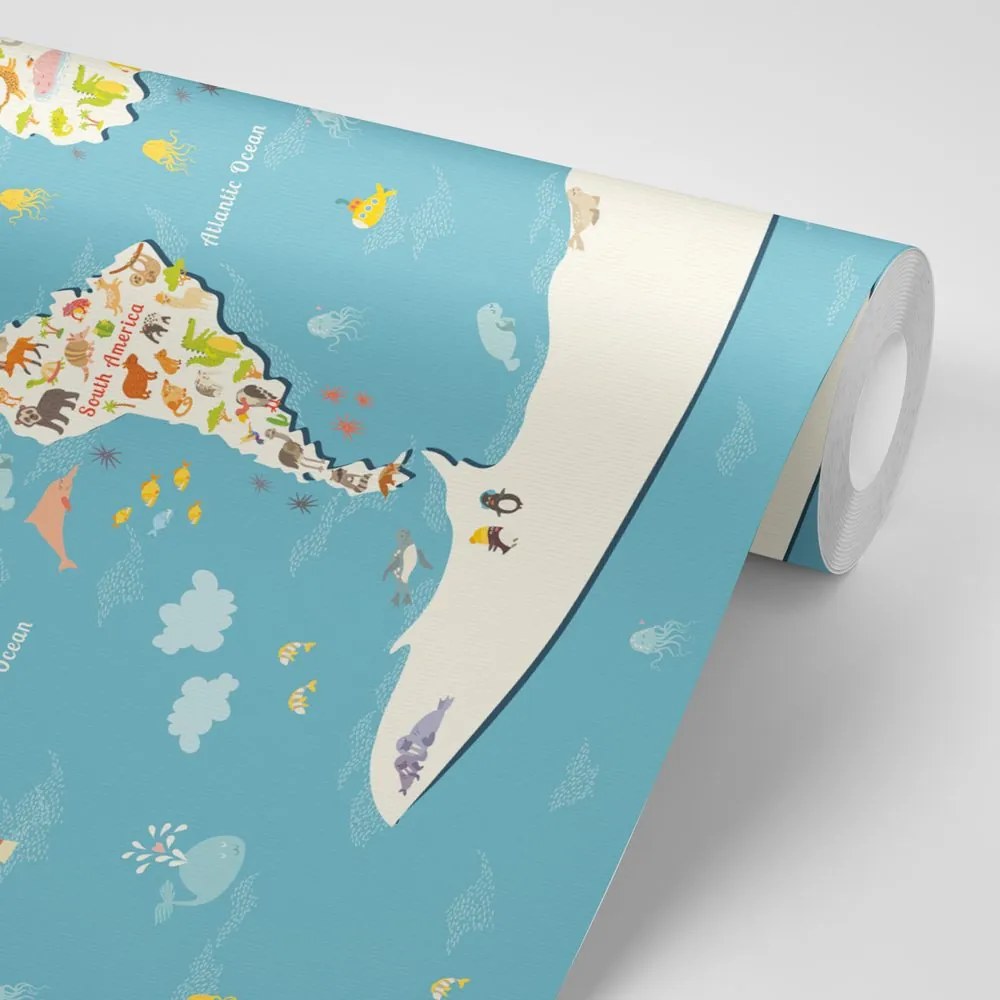 Samolepiaca tapeta mapa sveta pre deti - 375x250