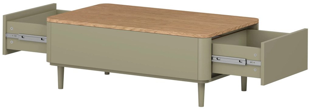 Konferenčný stolík so zásuvkami Elivo 100 cm na nožičkách - eukalyptus / dub baltic dune