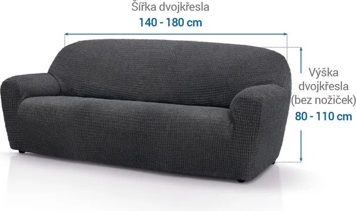 Super strečové poťahy RUBINIA antracitová dvojkreslo (š. 140 - 180 cm)